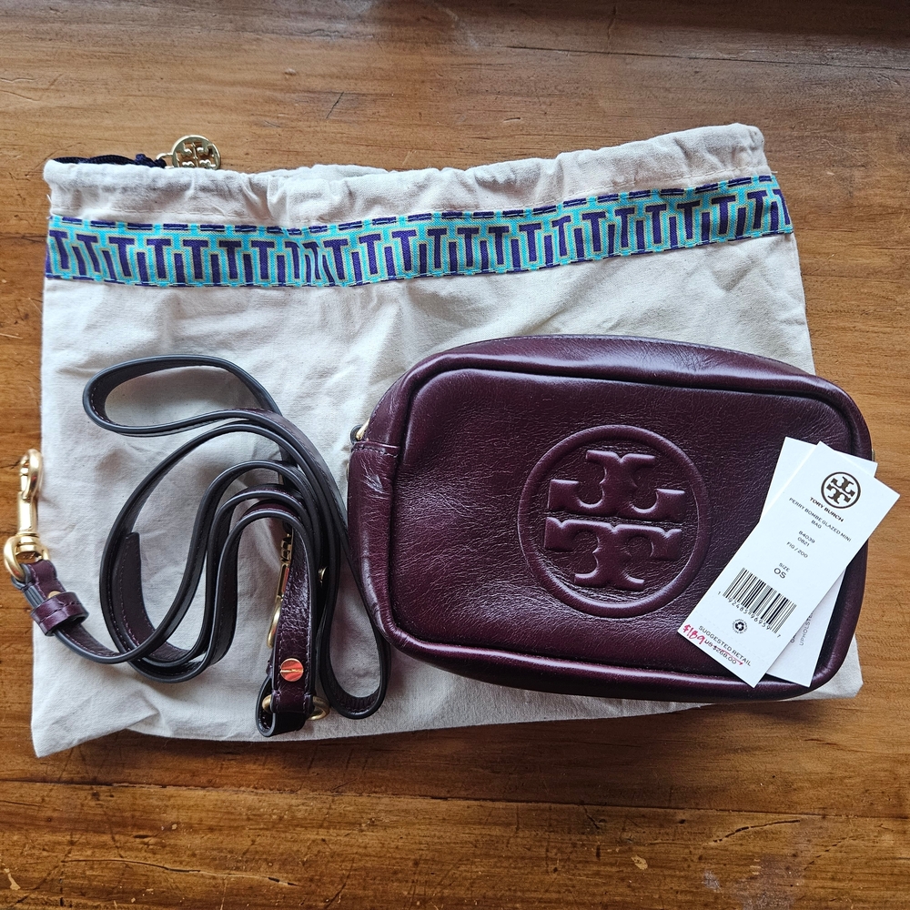 Tory Burch Plum Leather Logo Crossbody Bag